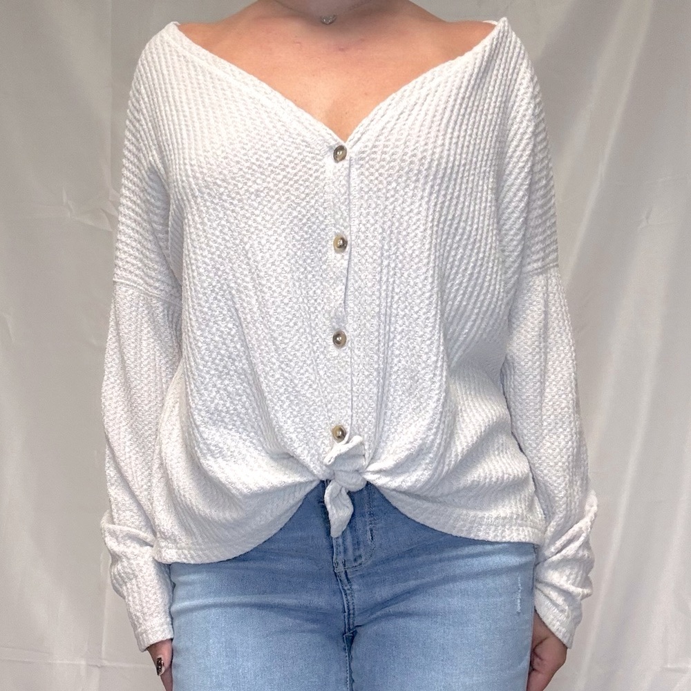 AE Button-Down Waffle Knit Top